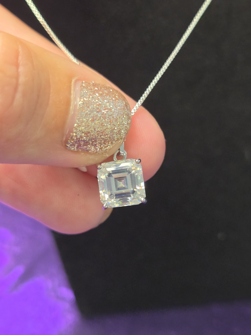 Sterling Silver Square-Cut Genuine Moissanite Pendant Necklace - Women's Jewelry